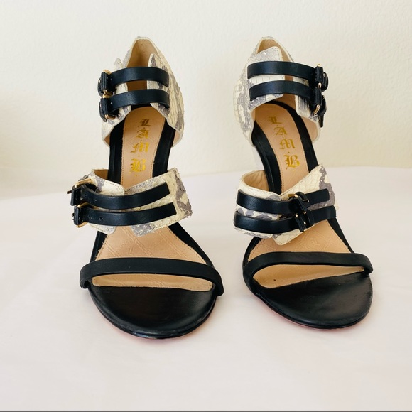 L..A.M.B. BLACK Grey Snake Strappy Heel Sandals 8 - Picture 4 of 5